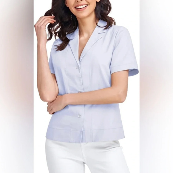 Womens Casual Button Down Shirt Linen Collared Short Sleeve Blouse V Neck Tops - Picture 1 of 8